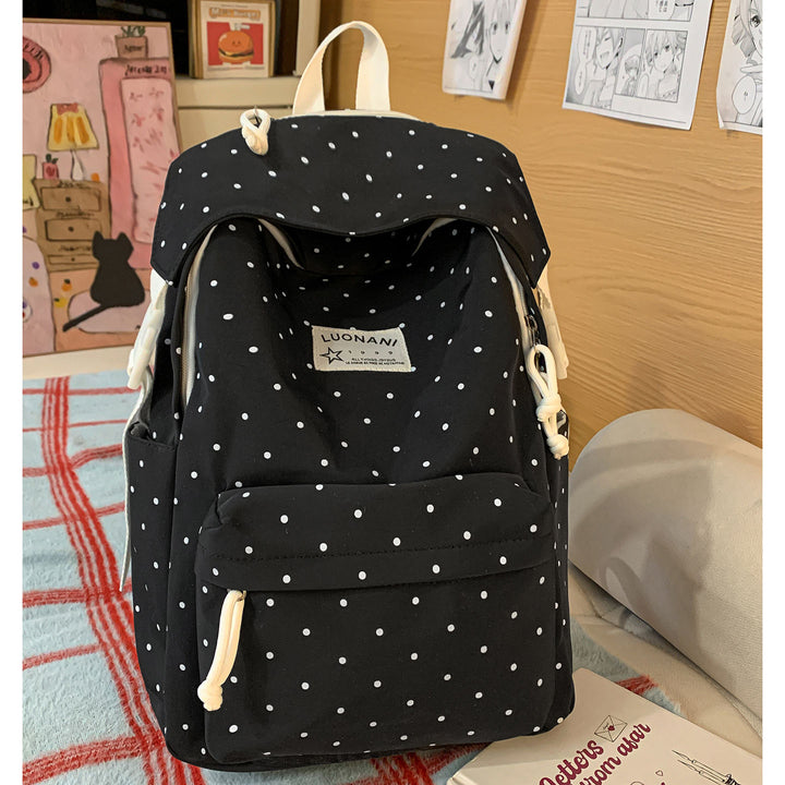 Polka-Dotted Canvas Backpack Bowlift