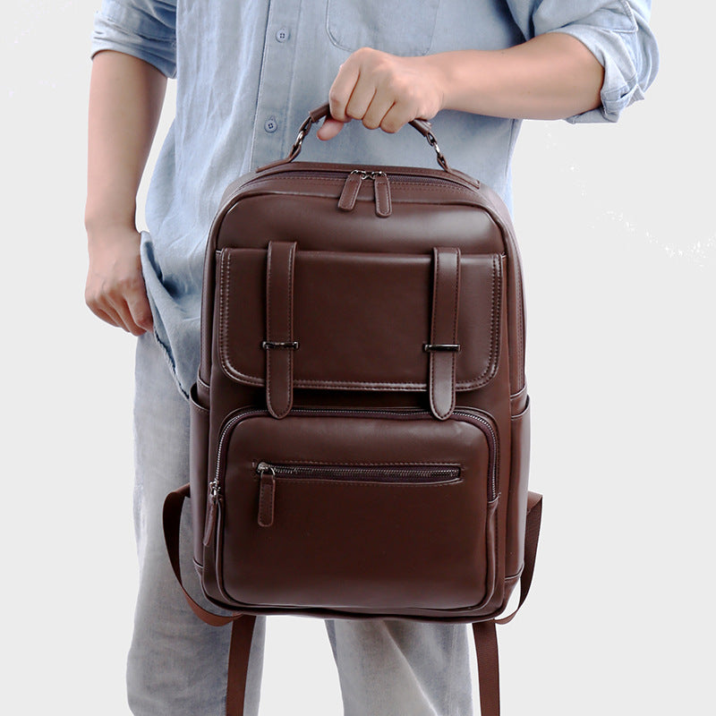 Stylish Multi-Compartment Leather Backpack Bowlift