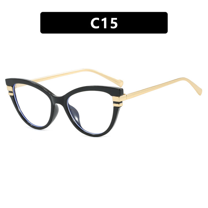 Ladies Cat-Eye Sunglasses with Elegant Plastic Frame and Golden Accents Bowlift