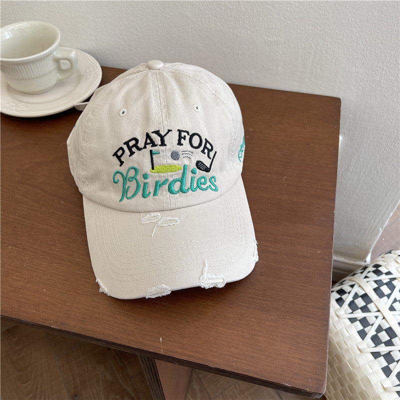 Women's Casual Distressed Embroidered Baseball Cap Bowlift