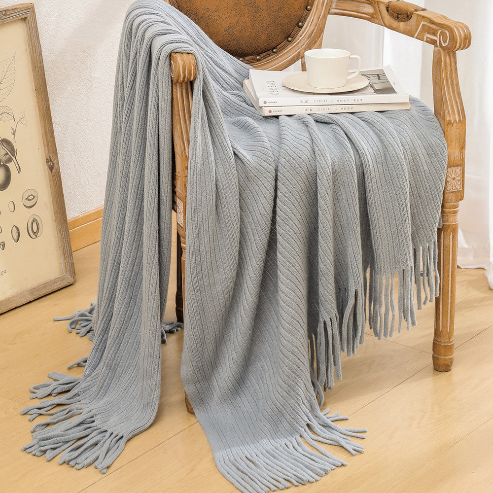 Luxurious Textured Knit Fringe Throw Blanket Bowlift