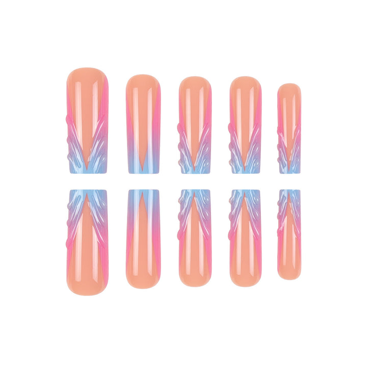 Artistic Stiletto Press-On Nail Set with Abstract Wave Design Bowlift