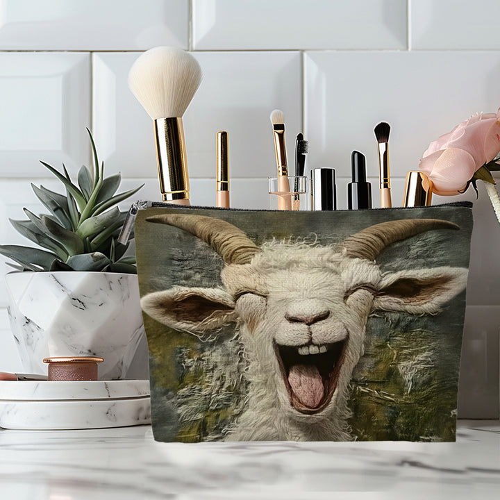 Embroidered Owl Textured Makeup Pouch With Zipper And Water-Resistant Lining