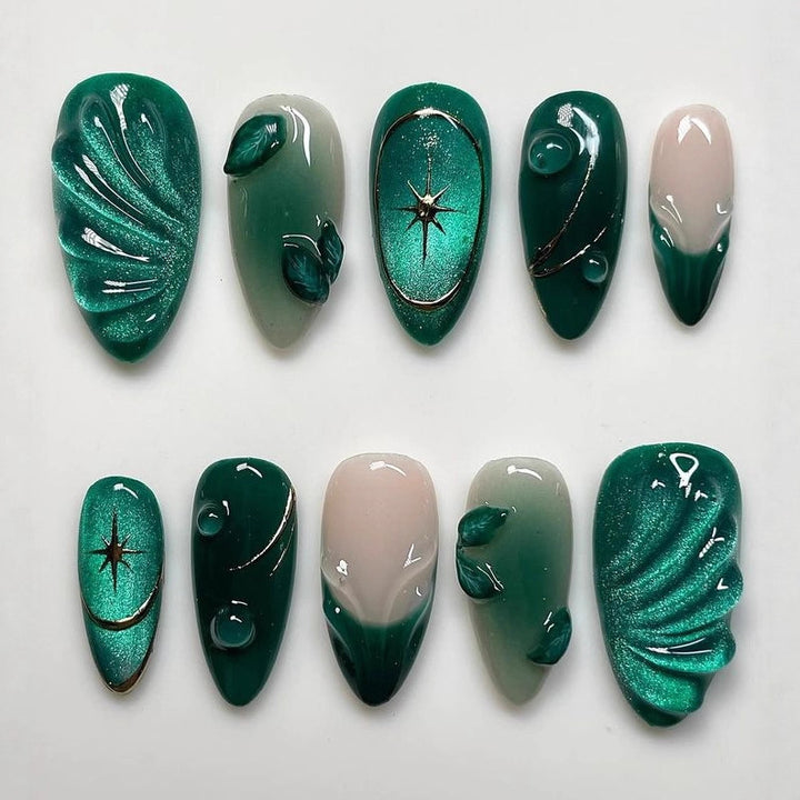 Artificial nails in an elegant design with botanical accents Bowlift