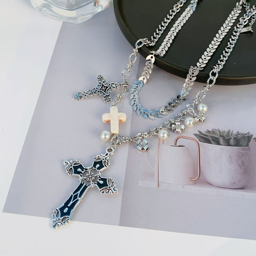 Layered Cross Pendant Necklace Bowlift