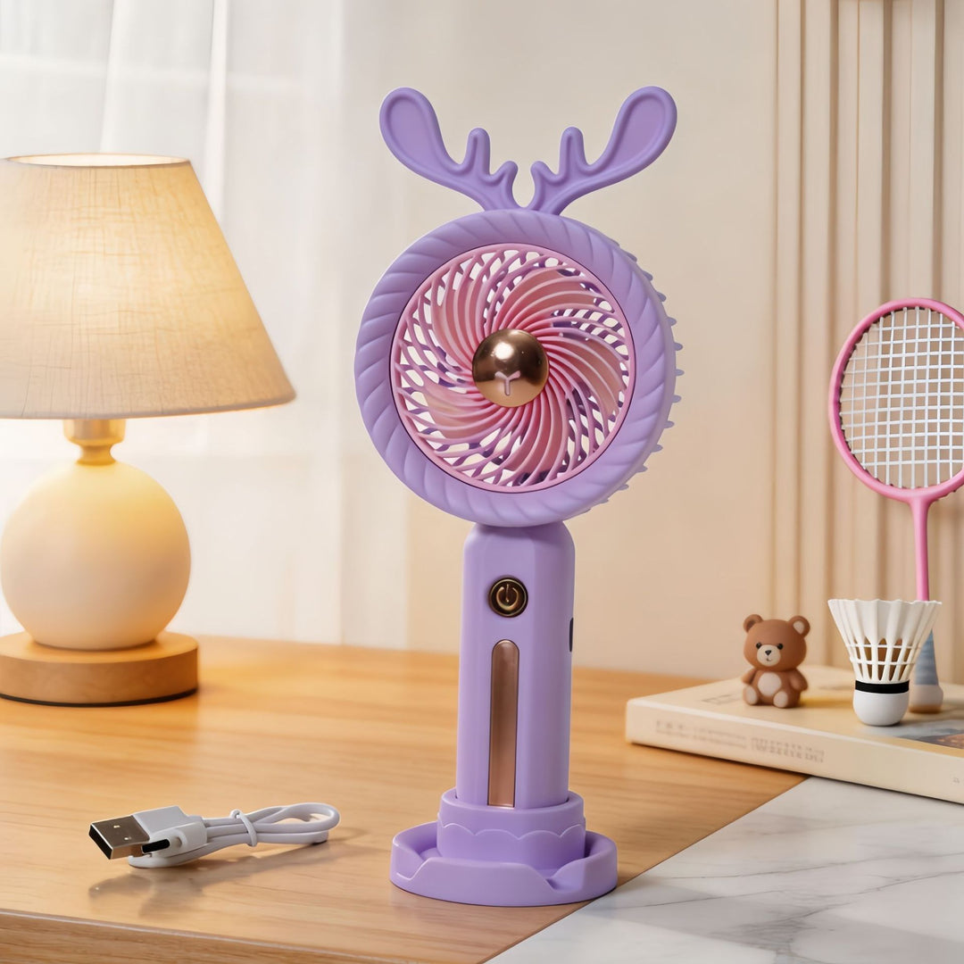 Women Portable Handheld Fan with Creative Antler Design Bowlift