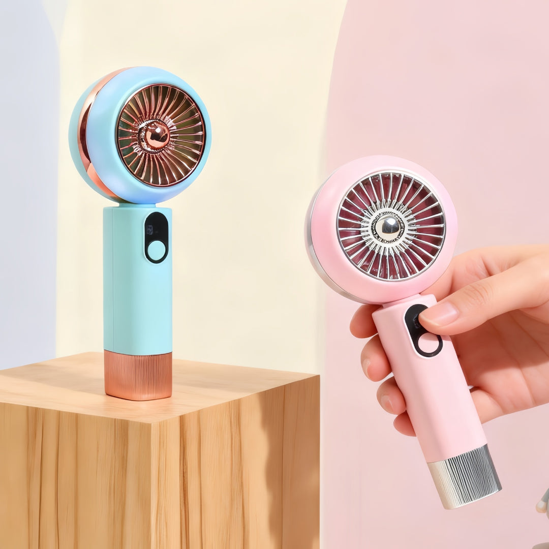 Women Portable Mini Hand Fan with LED Display and Digital Control Bowlift