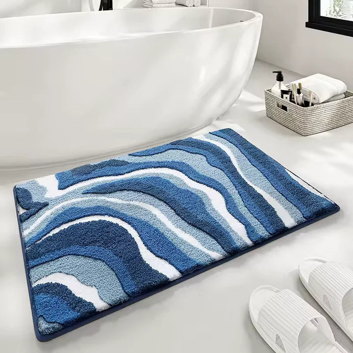 Plush Wave Pattern Bath Mat Bowlift