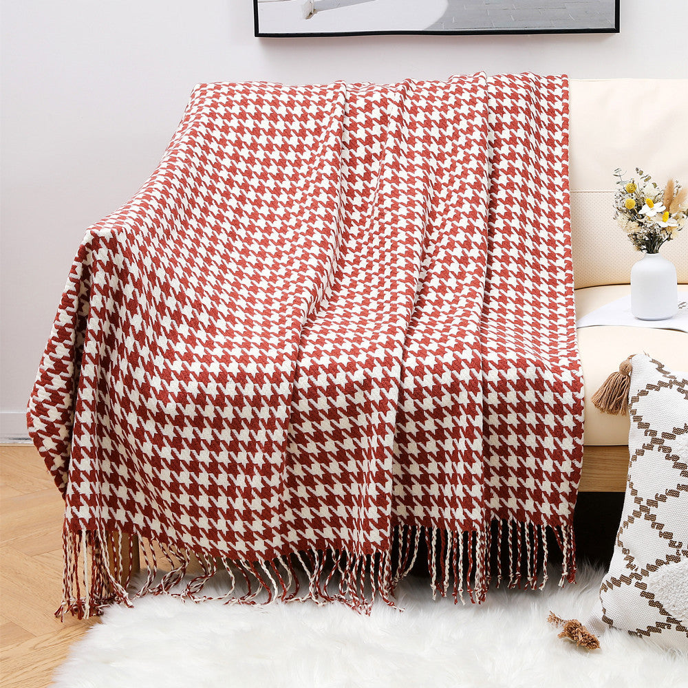Stylish Houndstooth Pattern Throw Blanket Bowlift