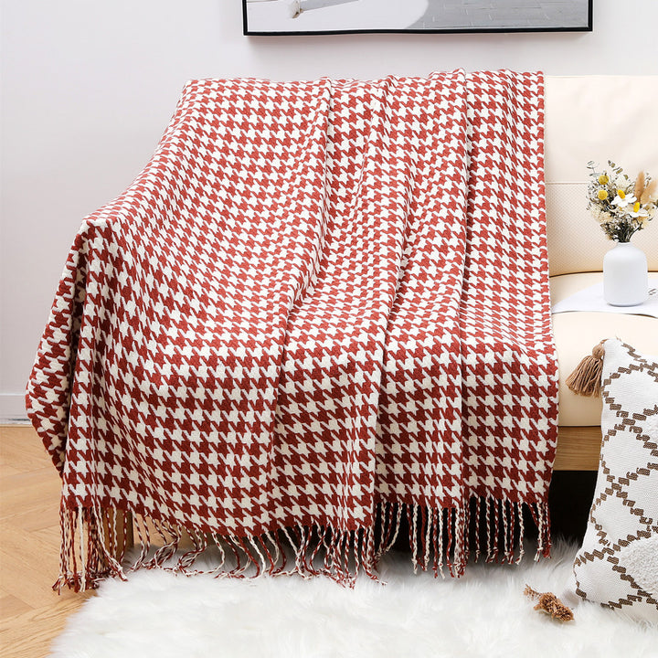 Stylish Houndstooth Pattern Throw Blanket Bowlift