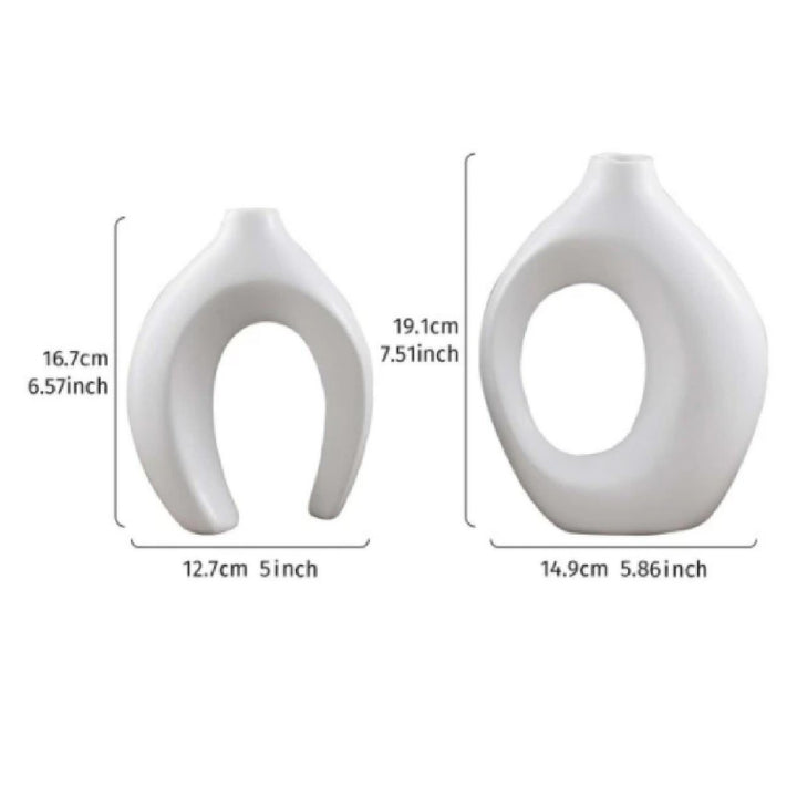Modern Sculptural Hollow-Ring Ceramic Tabletop Vase Set With Minimalist Asymmetrical Silhouette