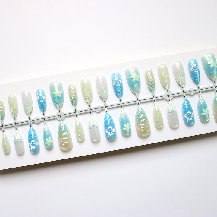 Artistic Ocean-Inspired Press-On Nail Art Set Bowlift