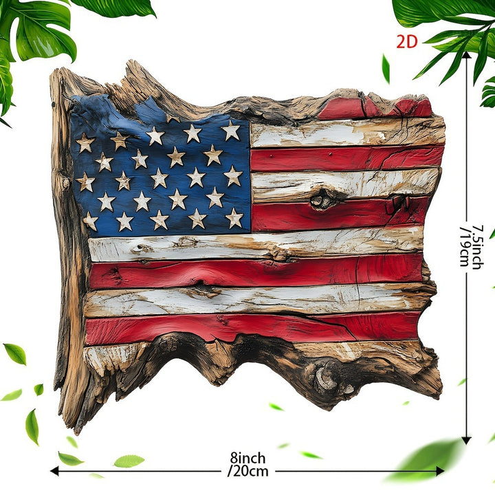 Unisex nan hand-carved rustic wood wall relief USA flag shape with 3D stars Bowlift