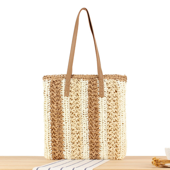 Braided Natural Material Beach Bag with Sturdy Leather Handles Bowlift