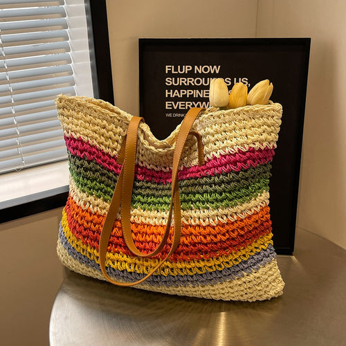 Handmade beach bag with colorful striped pattern Bowlift