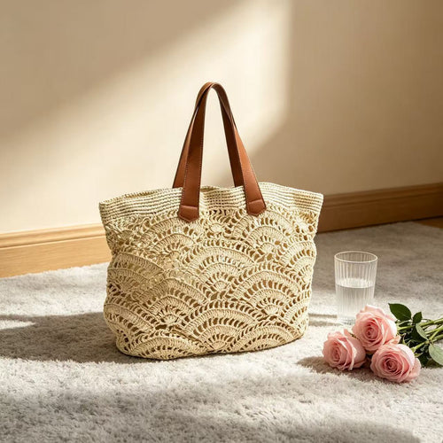 Braided beach bag with leather handles Bowlift