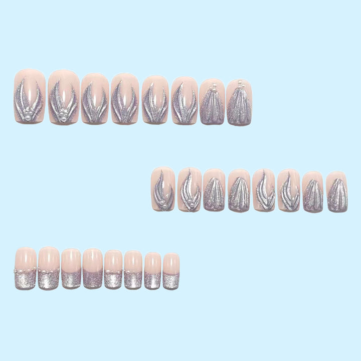 Artificial nails with elegant glitter and wave design Bowlift