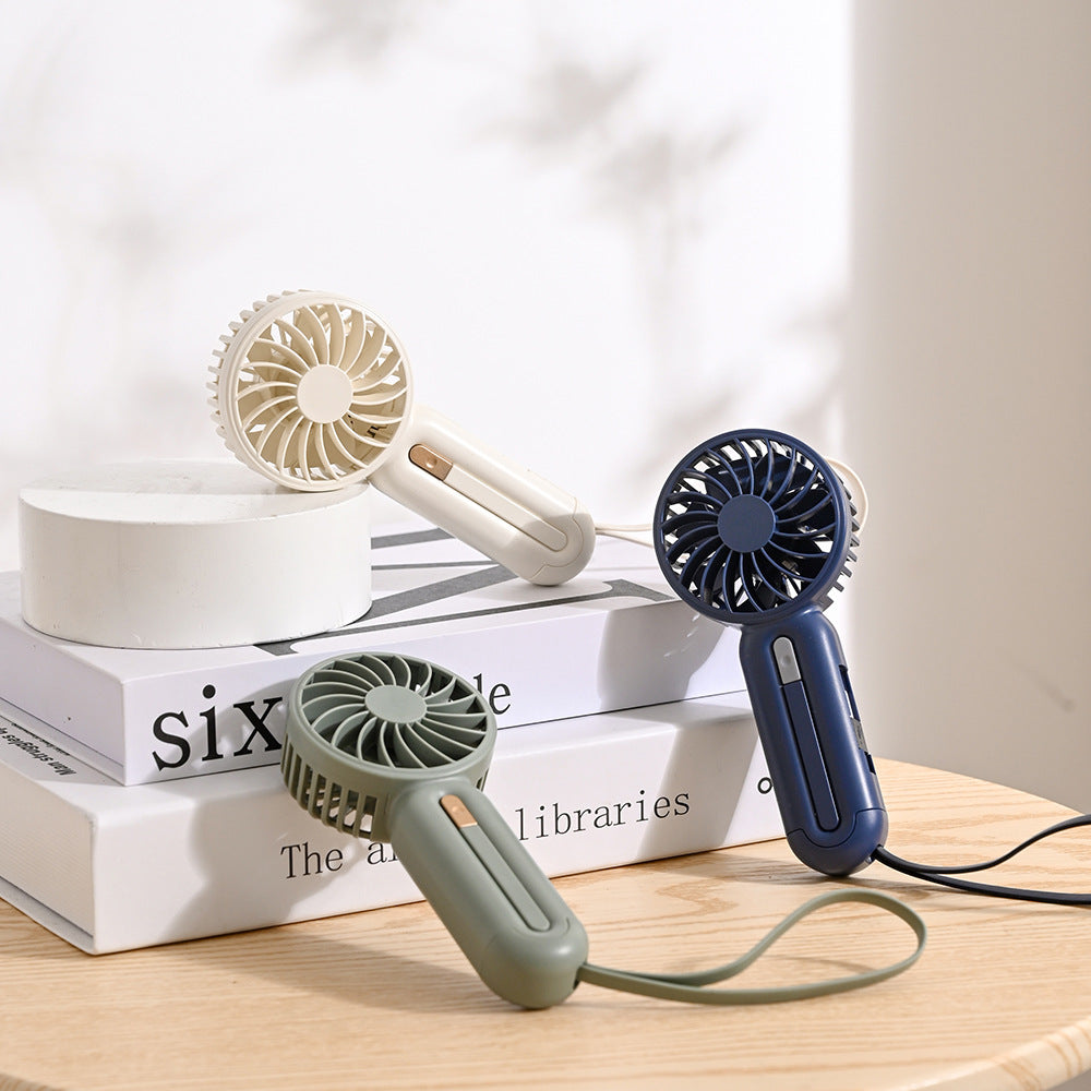 Unisex portable hand fan with foldable handle, USB charging function, and carrying strap Bowlift