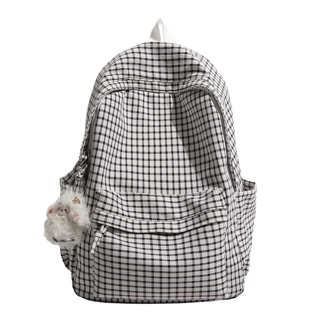 Checkered Patterned Multi-Pocket Backpack Bowlift