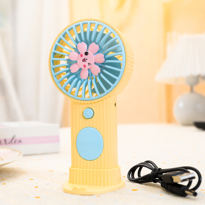 Ladies Compact Hand Fan with Flower Motif Bowlift