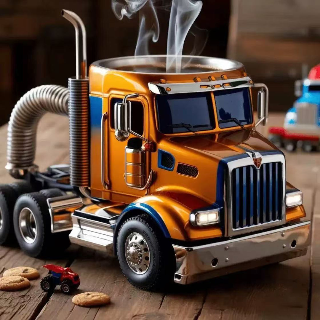 Novelty Ceramic 3D Semi Truck Coffee Mug With Sculpted Chrome Exhaust Handle