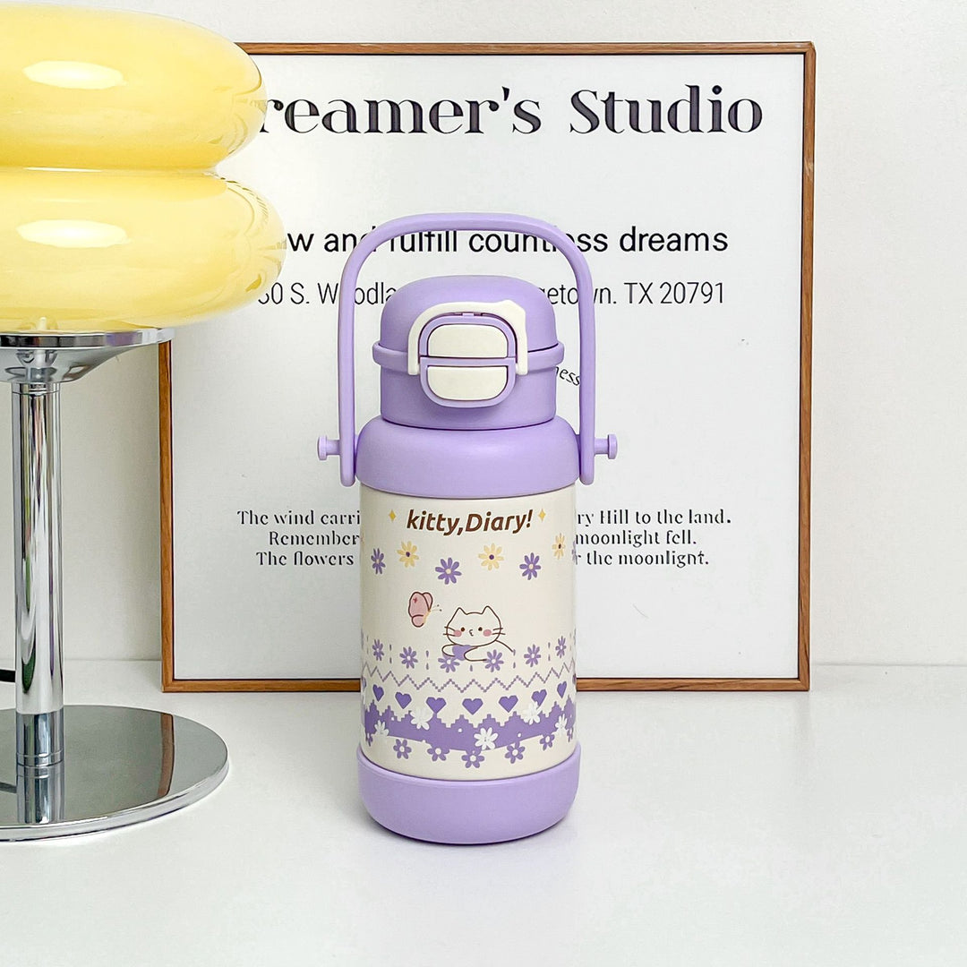 Insulated drinking bottle with folding lid and colorful animal motif Bowlift