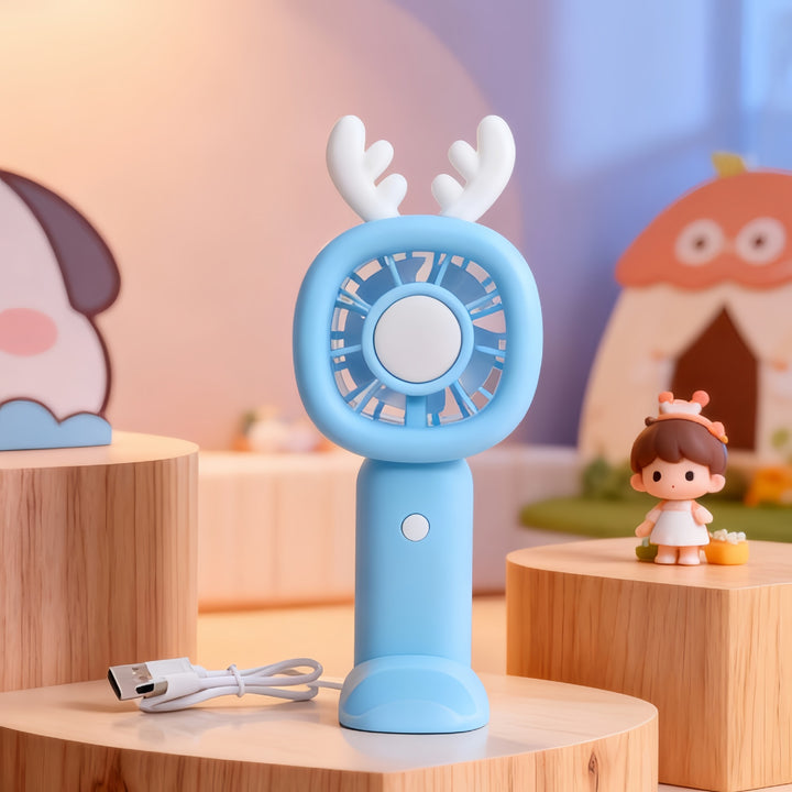 Women's Portable Fan with Cute Antlers Design Bowlift