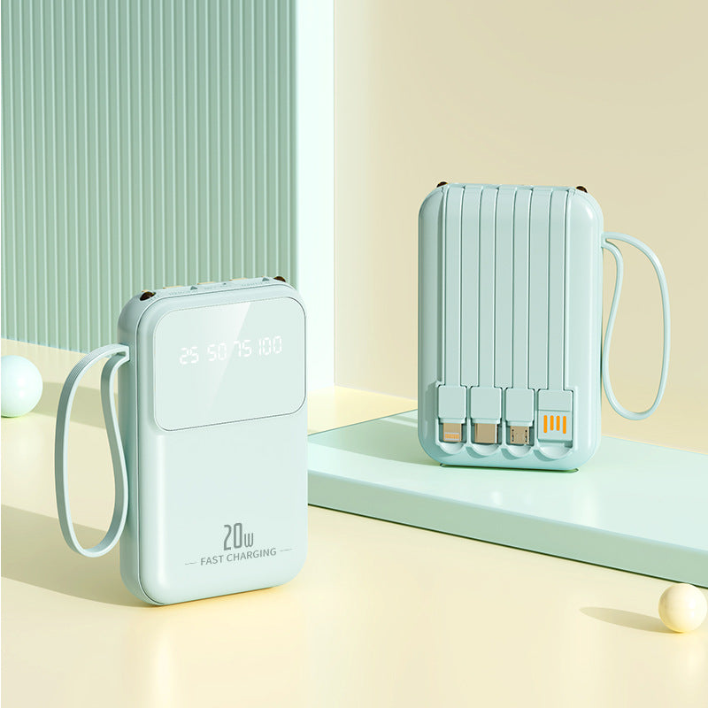 Portable power bank with integrated charging cables and smart charging status display Bowlift