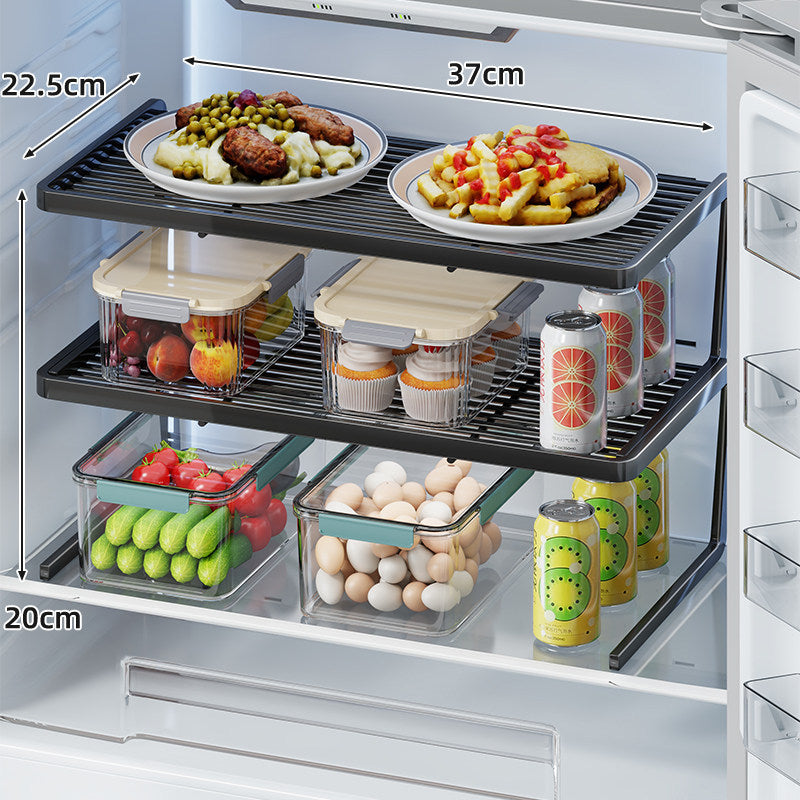 Two-Tier Adjustable Refrigerator Shelf Riser with Non-Slip Slatted Platform