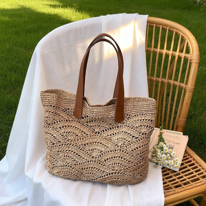 Macrame Shopping Bag with Elegant Leather Handles Bowlift