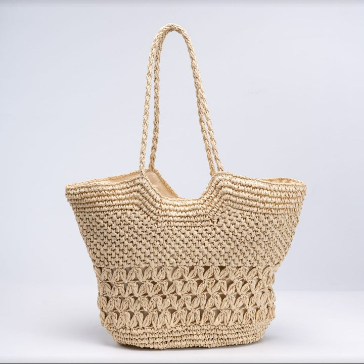 Spacious Handwoven Beach Bag with Transparent Accent Bowlift