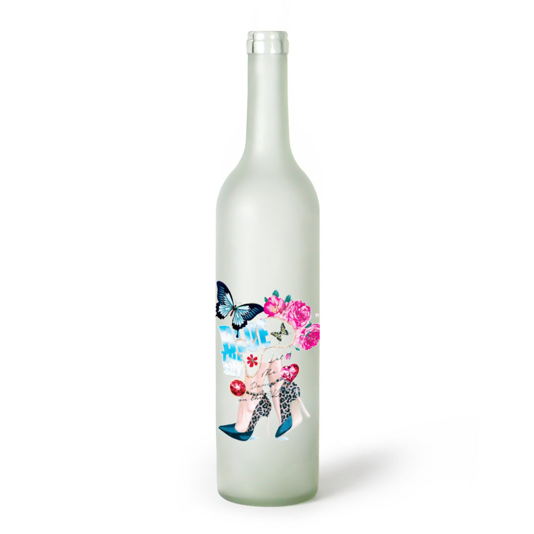 Decorative Frosted Glass Bottle Vase With Fashion Collage Decal
