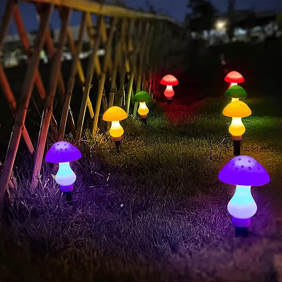 Whimsical Mushroom Pathway Stake String Lights With Ceramic-Style Caps And Warm LED Illumination Bowlift