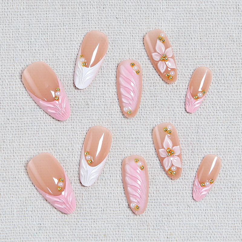 Artificial nail set with filigree floral design and elegant glitter Bowlift