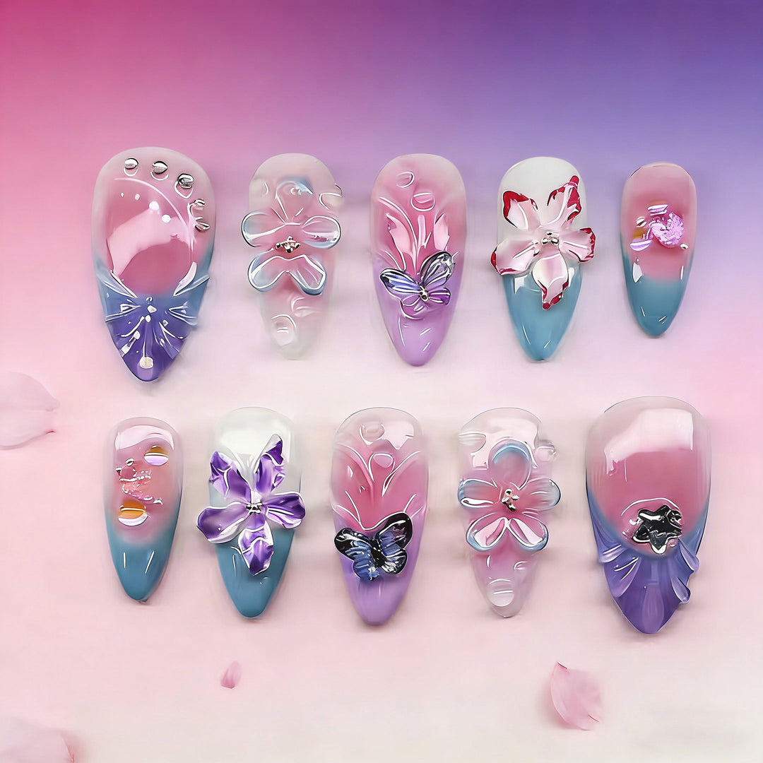 Artificial nail tips with delicate floral patterns Bowlift