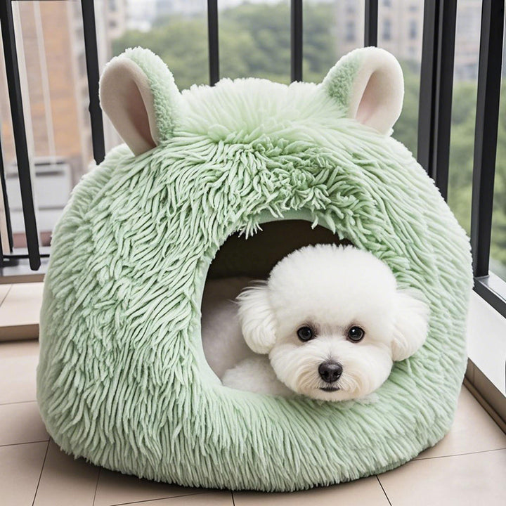 Fuzzy Animal-Themed Cozy Dog Bed