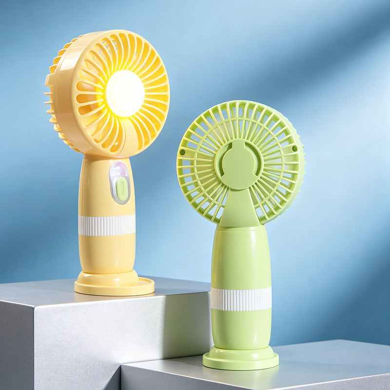 Ladies portable USB hand fan with LED light and digital temperature display Bowlift