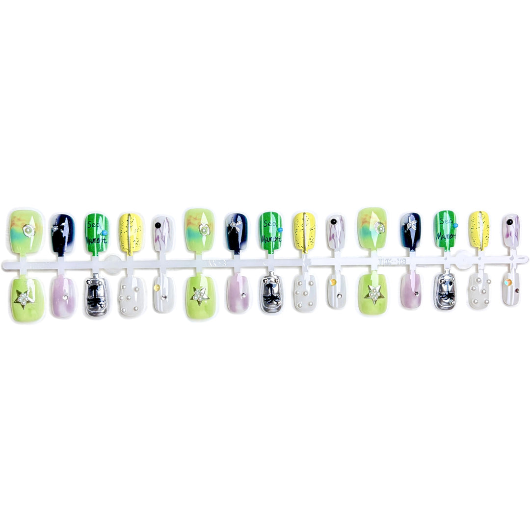 Decorative Press-On Nail Art Set with Creative Gem Accents