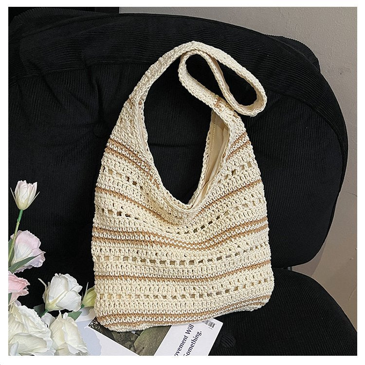 Hand-knitted shopping bag with air stitch pattern Bowlift