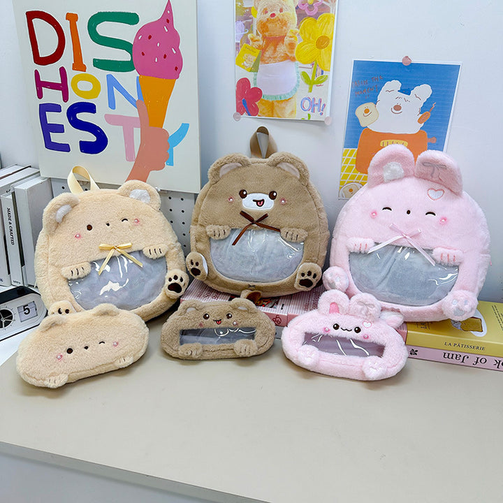 Plush children's backpack with animal motif and practical viewing window Bowlift