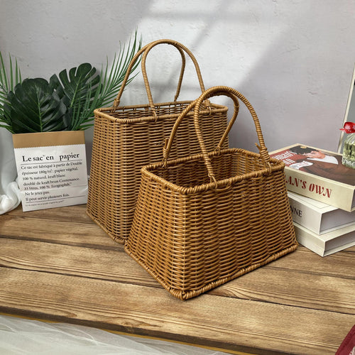 Women elegant braided basket with sturdy double handles Bowlift