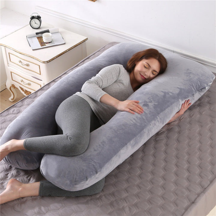 ergonomic U-shaped full-body maternity support pillow with removable washable velour cover and adjustable inner bolster Bowlift
