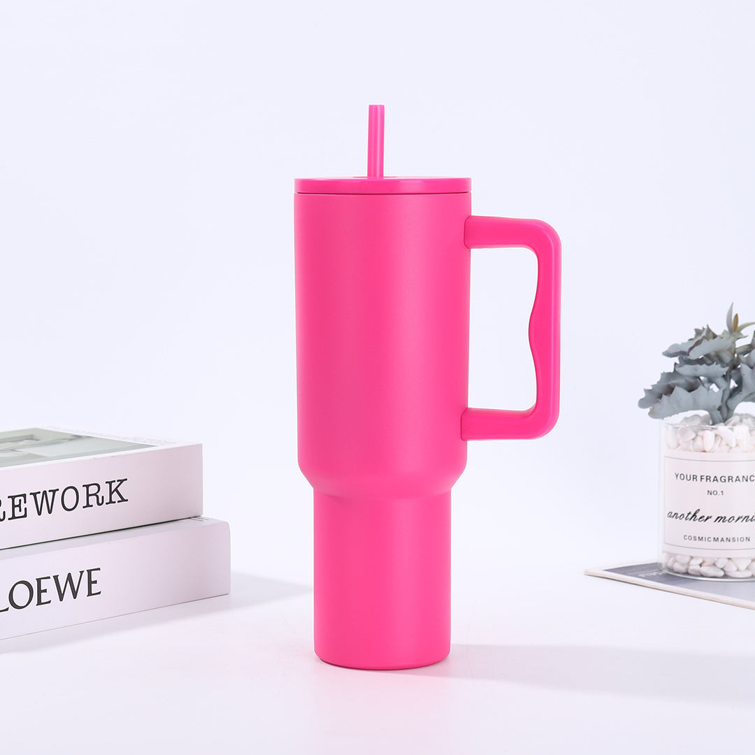 Double-Wall Insulated Travel Tumbler With Ergonomic Handle And Removable Straw