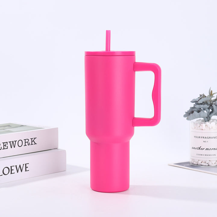 Double-Wall Insulated Travel Tumbler With Ergonomic Handle And Removable Straw