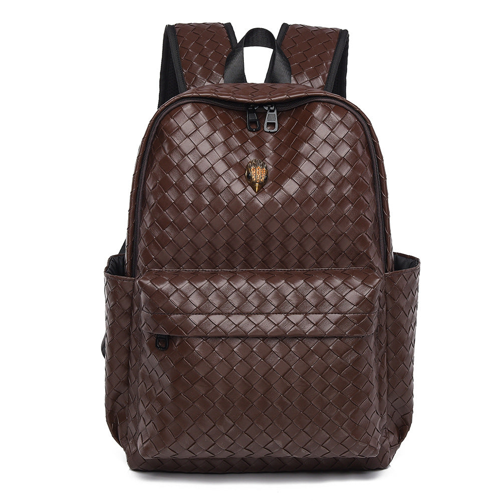 Woven Leather Casual Backpack Bowlift