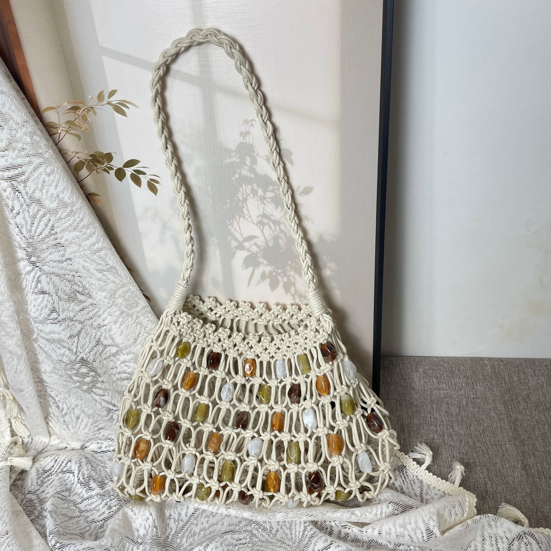 Hand-knotted net bag with decorative beads Bowlift
