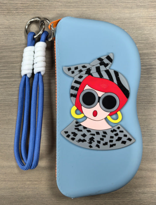 Molded silicone protective sunglasses case with paracord wrist strap and 3D floral eyewear applique Bowlift