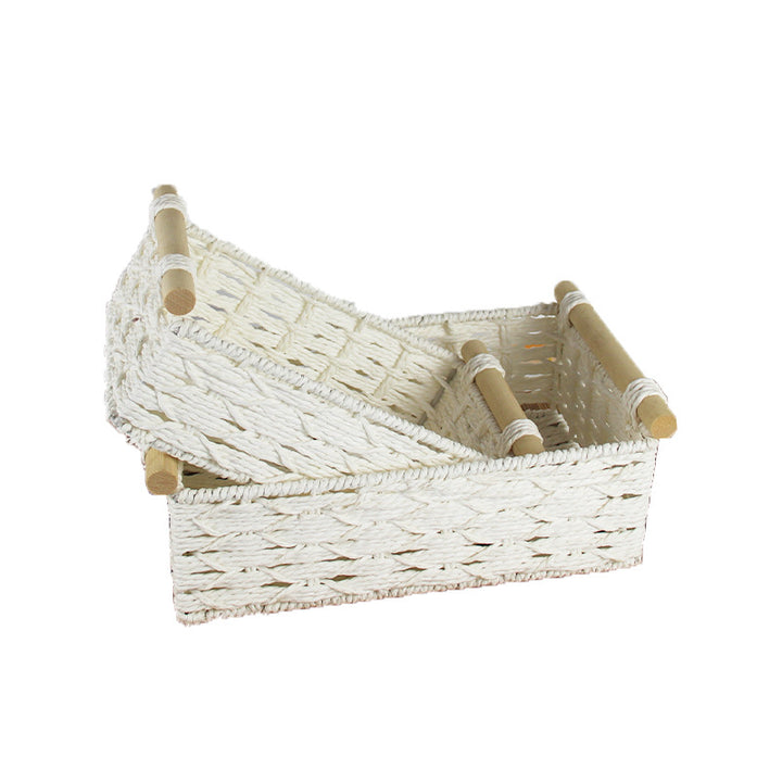 Handcrafted Woven Storage Basket with Wooden Handles Bowlift