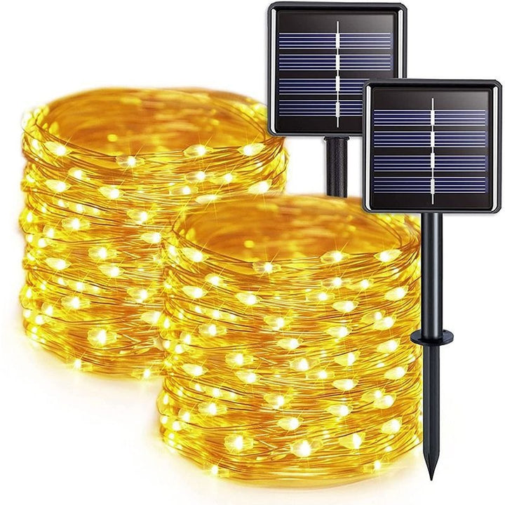 Solar Copper Wire Fairy String Lights With Dual Stake Panels Bowlift