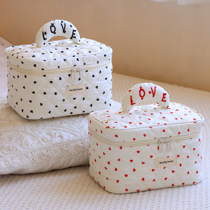 Cosmetic Storage Bag with Padded Design and Cute Heart Motif Bowlift